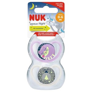 Nuk Space Night Silicone 0-6M 2 Pieces