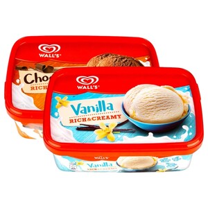 Wall's Ice Cream Tub Vanilla 1L + Chocolate 1L