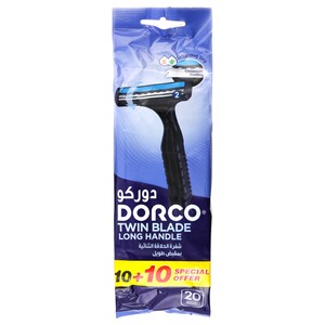 Dorco Shaving Razor Twin Blade Long Handle For Men 20 Pieces