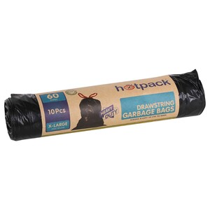 Hotpack Garbage Bag Roll Heavy Duty Drawstring X-Large 95 X 110Cm 10 Pieces