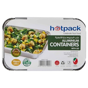 Hotpack Aluminium Containers With Lid 680Cc 10 Pieces