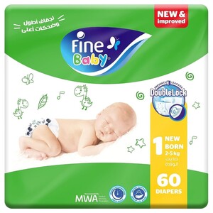 Fine Baby Diaper Double Lock New Born 60 Pieces