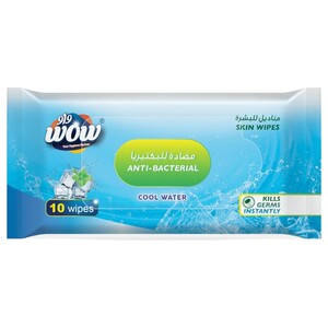 Wow Skin Wipes Antibacterial Cool Water 10 Pieces