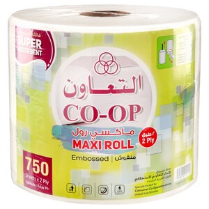Co-Op Tissue Towel Roll Embossed Paper 2 Ply 750 Sheets