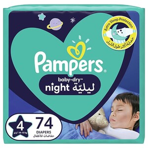 Pampers Baby-Dry Night Diapers Size 4 10-15Kg 74 Pieces