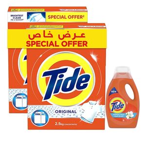 Tide Anti Bacterial Detergent Powder 2.5Kg X 2 + Tide Liquid 1L Offer