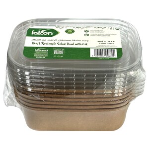 Falcon Eco-Friendly Kraft Brown Rectangular 750Ml Salad Bowls With Lids 6 Pieces
