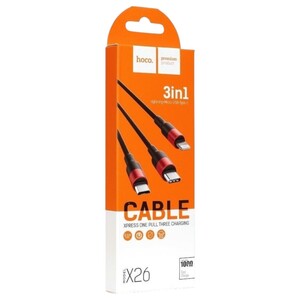 Hoco Xpress One Pull Three Charging Cable Black & Red