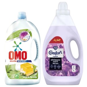 Omo Gel Detergent Savon De Marseille 2.5L+ Comfort Ultimate Care Lavender 3L