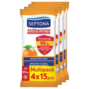 Septona Antibacterial Wipes Orange Blossom 15 Pieces X4