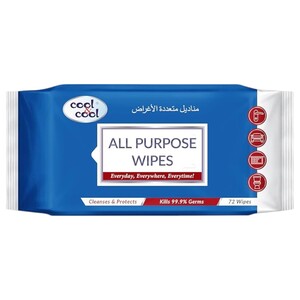 Cool & Cool All Purpose Wipes Cleanses & Protects Kills Disinfectant 72 Pieces