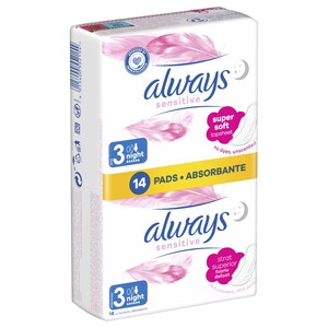 Always Sensitive Night Ultra Sanitary Towels Wings 14 Pieces
