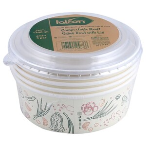 Falcon Kraft Round Salad Bowl Container With Lid 5 Pieces 1L