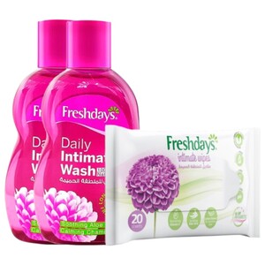 Freshdays Intimate Gel 2 Pieces 200Ml + Intimate Wipes 20 Pieces Free