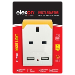 Elexon Multi Adaptor With 2 Usb Night Light El 7302