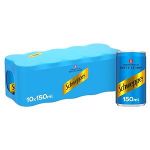Schweppes Sparkling Zesty Lemon Soft Drink Can 150 Ml Pack Of 10