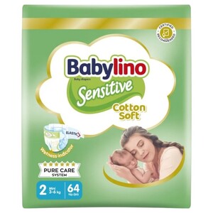 Babylino Baby Diapers Sensitive Cotton Soft Size 2 3-6Kg 64 Pieces