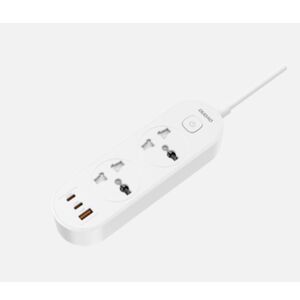 Dudao C7uk-1.6Mw Extender Socket 5 In 1 2500 Watts 1.6 M 2 Universal, 2 Type-C, 1 Usb, 30 Watts Pd And Qc C7 White