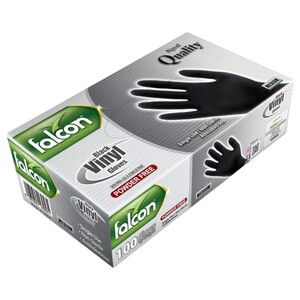 Falcon Black Vinyl Gloves Powder Free Medium 100 Pieces
