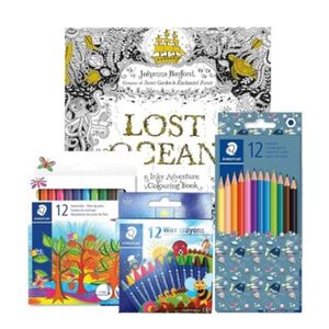 Staedtler 12 Color Crayons+12 Color Fiber Tip +12 Color Pencils +Coal Book