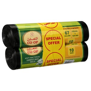 Co-Op Anti-Bacterial Garbage Bags Roll Black 105 X 125Cm 10 Bags X2
