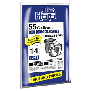 Hala Biodegradable Garbage Bags Thick And Strong Xl 55 Gallons 14 Bags