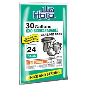 Hala Biodegradable Garbage Bags Thick And Strong Medium 30 Gallons 24 Bags