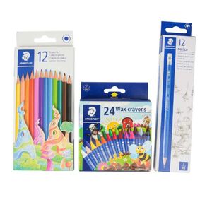 Staedtler Norica Pencil Pcs + Colour Pencil 12 Pcs + Wax Crayons 24 Pcs
