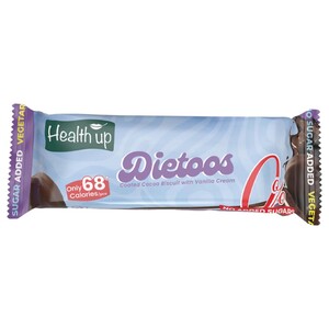 Health Up Dietoos Coated Cocoa Biscuit With Vanilla Cream Sugar Free 34G