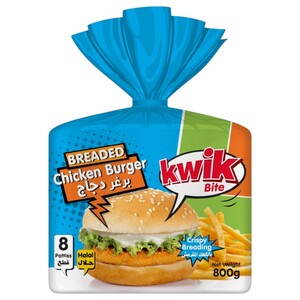 Kwik Bite Frozen Breaded Chicken Burger 8 Pieces 800G