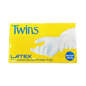 Twins Disposable Gloves Latex Medium White 100Pcs