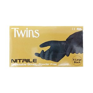 Twins Disposable Gloves Nitrile X-Large Black 100Pcs