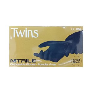 Twins Disposable Gloves Nitrile Small Black 100Pcs