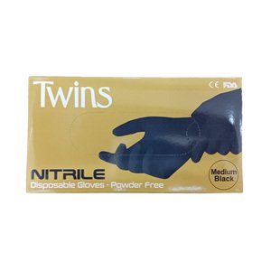 Twins Disposable Gloves Nitrile Medium Black 100Pcs