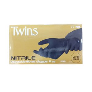Twins Disposable Gloves Nitrile Large Black 100Pcs
