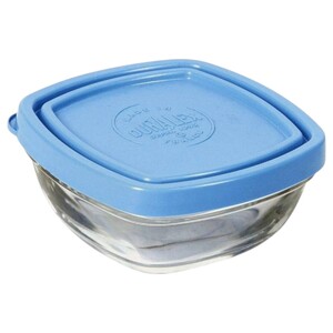 Duralex Freshbox Square Glass Storage With Blue Lid 9Cm 15Cl