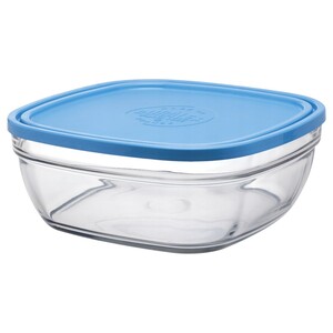 Duralex Resistant Square Glass Storage With Blue Lid 23Cm X 9.3Cm 3.1L