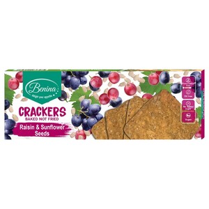 Benina Baked Crackers Raisin & Sunflower Seeds 90G