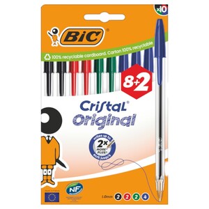 Bic Pen Cristal Original Assorted 10 Pieces 8+2 Free