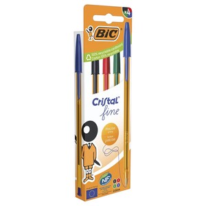 Bic Pen Cristal Fine Assorted 0.8Mm 4 Pieces