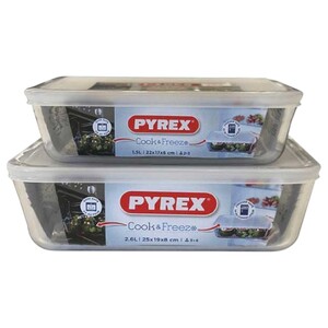Pyrex Cook & Freeze Food Container With Lid 1.5L & 2.6L