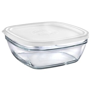 Duralex Freshbox Square Glass Storage Box With White Lid 11Cm X 4.7Cm 0.3L