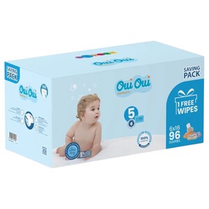 Oui Oui Baby Diapers Size 5 12-25Kg 96 Pieces + Wipes Free