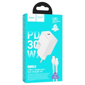 Hoco N70 Usb-C Single Port Fast Charger Set White Pd 30W
