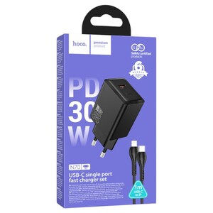 Hoco N70 Usb-C Single Port Fast Charger Set Lightening Black