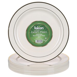 Falcon Gold Ring Round Plastic Plate 26Cm 20 Pieces