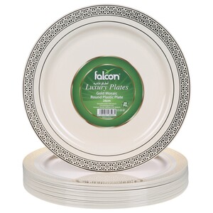 Falcon Plastic White Round Plate Gold 26Cm