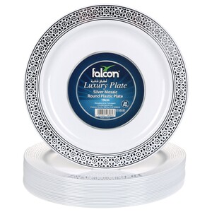 Falcon Silver Mosaic Round Plastic Plate 19Cm 20 Pieces