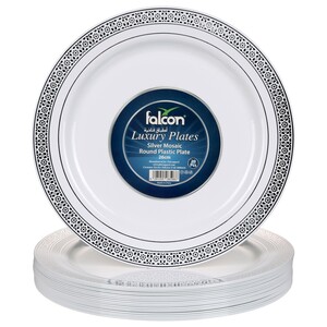 Falcon Silver Mosaic Round Plastic Plate 26Cm 20 Pieces