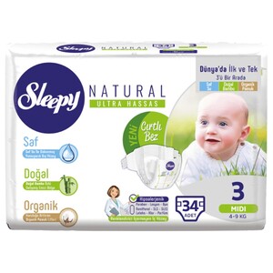 Sleepy Natural Baby Diapers Size 3 Midi 34 Pieces